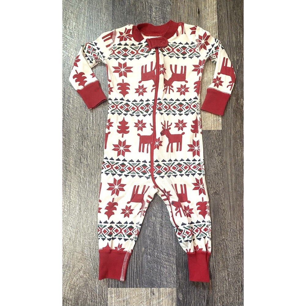 Hanna Andersson 6 12M Organic Cotton Zipper Pajamas Reindeer Christmas Fair Isle